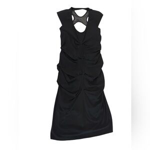 Nicole Miller black dress with ruching and open mesh back